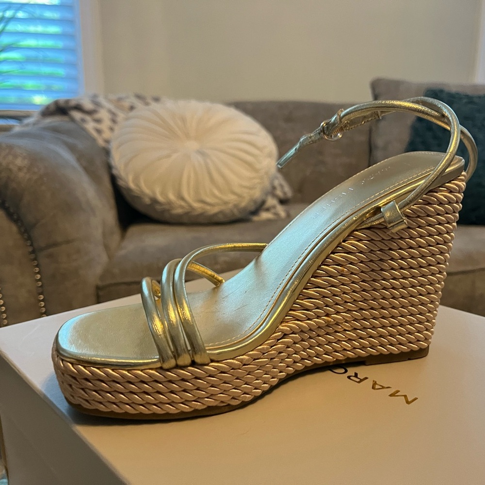 Marc Fisher gold wedge sandal